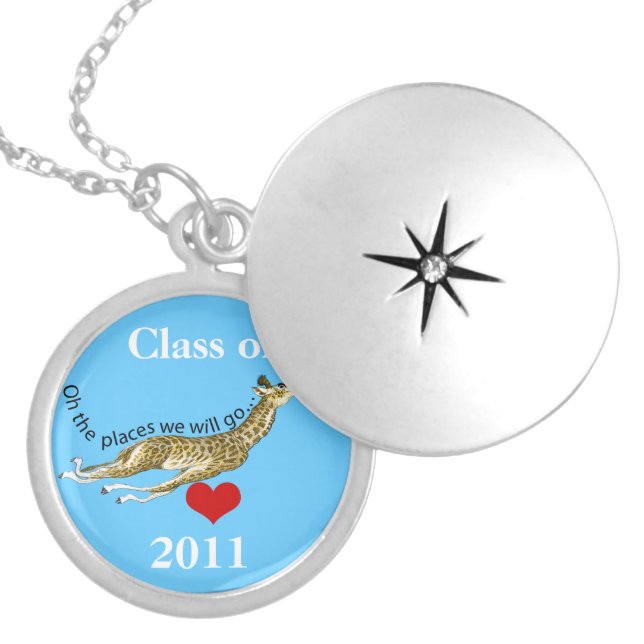 Giraffe Oh the Places We Will Go -Graduation Silver Plated Necklace (Front)