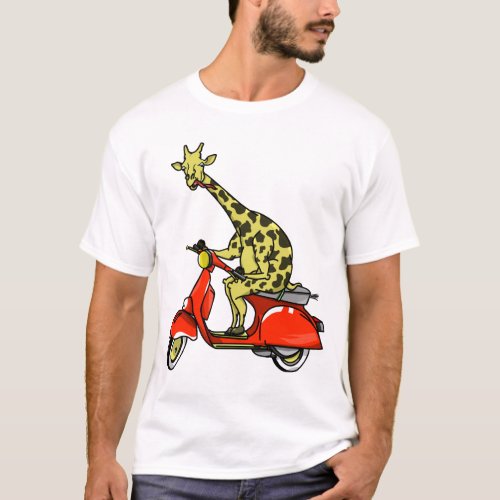 Giraffe on a red retro moped T_Shirt