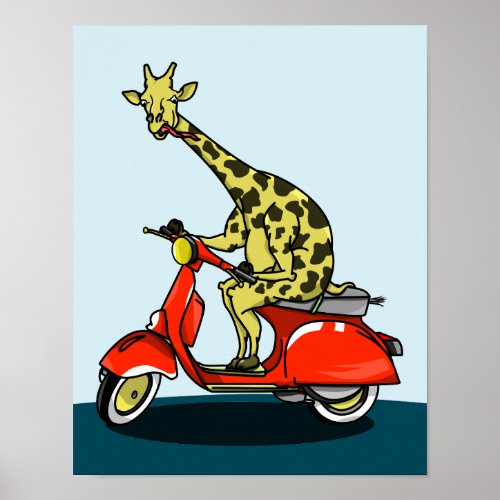 Giraffe on a retro moped poster