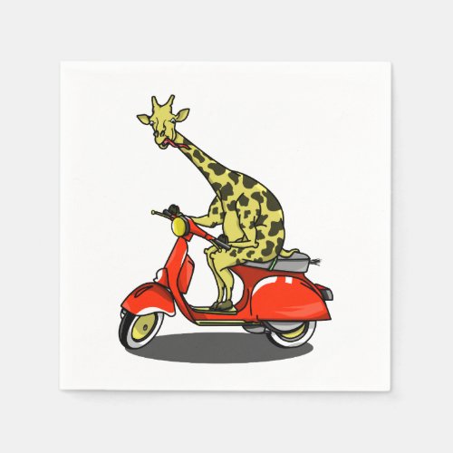 giraffe on a vintage scooter napkins