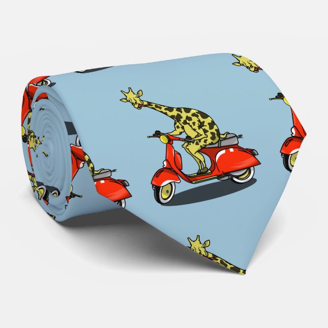giraffe on a vintage scooter neck tie (Rolled)