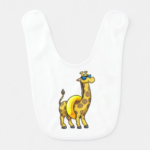 Giraffe on Beach with Swim ring  Sunglasses Baby Bib