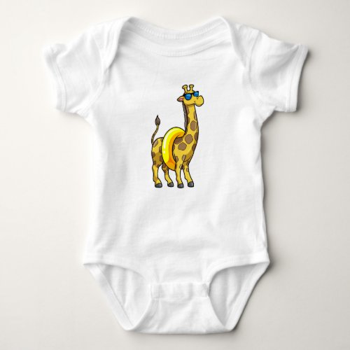 Giraffe on Beach with Swim ring  Sunglasses Baby Bodysuit