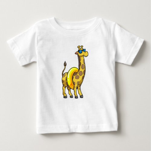 Giraffe on Beach with Swim ring  Sunglasses Baby T_Shirt