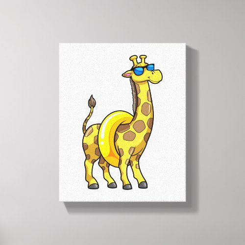 Giraffe on Beach with Swim ring  Sunglasses Canvas Print