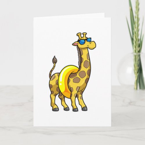 Giraffe on Beach with Swim ring  Sunglasses Card