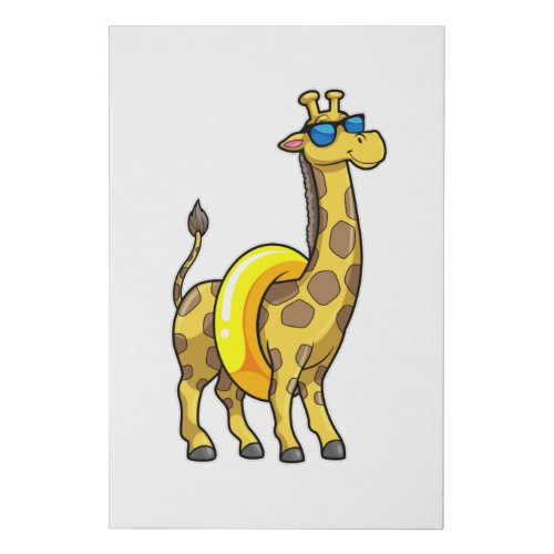 Giraffe on Beach with Swim ring  Sunglasses Faux Canvas Print