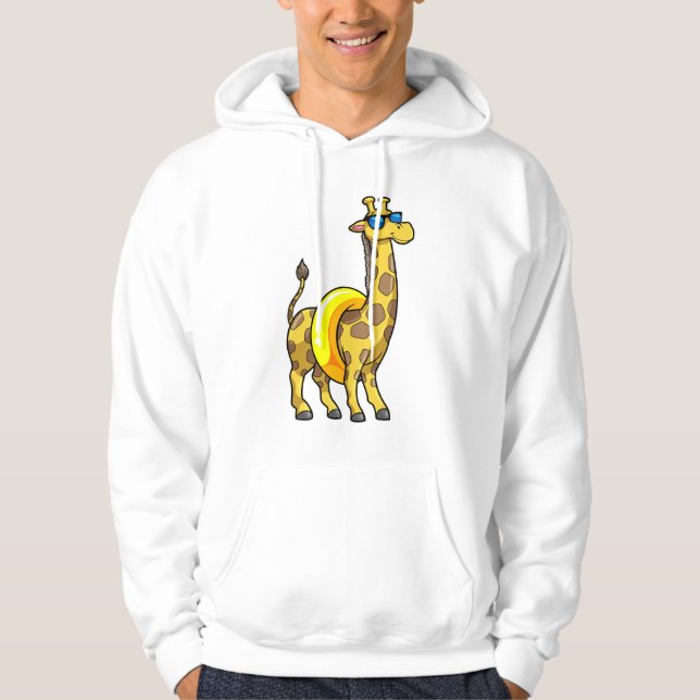 Giraffe on Beach with Swim ring & Sunglasses Hoodie (Front)