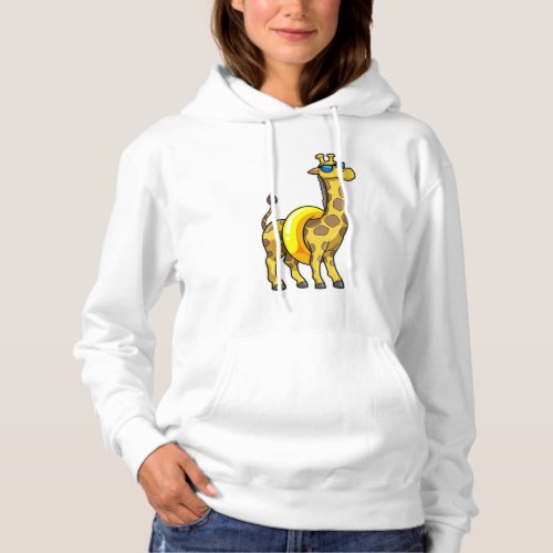 Giraffe on Beach with Swim ring  Sunglasses Hoodie