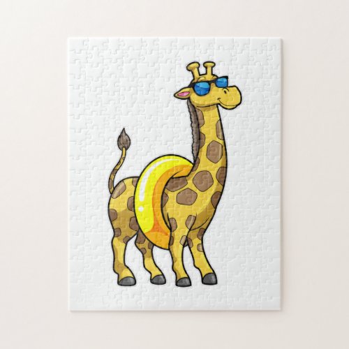 Giraffe on Beach with Swim ring  Sunglasses Jigsaw Puzzle
