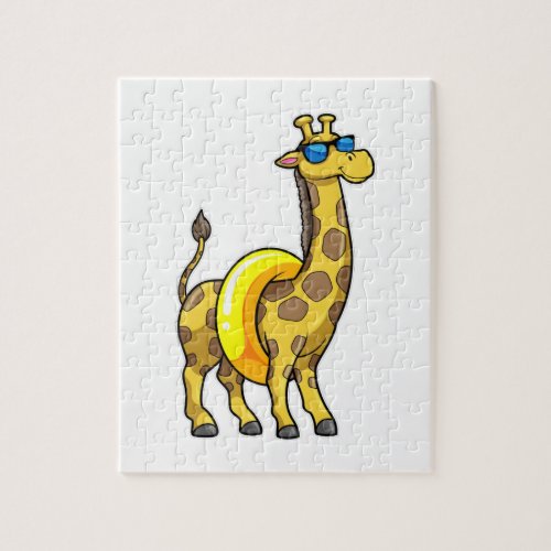 Giraffe on Beach with Swim ring  Sunglasses Jigsaw Puzzle