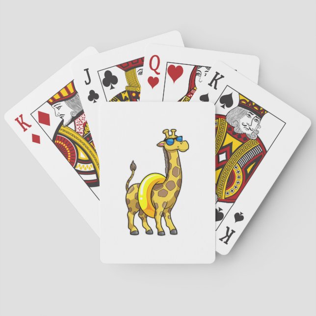 Giraffe on Beach with Swim ring & Sunglasses Poker Cards (Back)