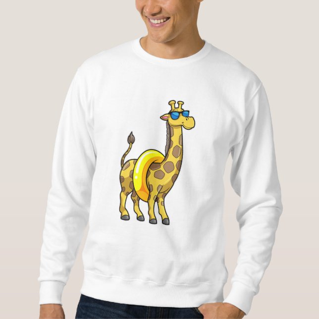 Giraffe on Beach with Swim ring & Sunglasses Sweatshirt (Front)