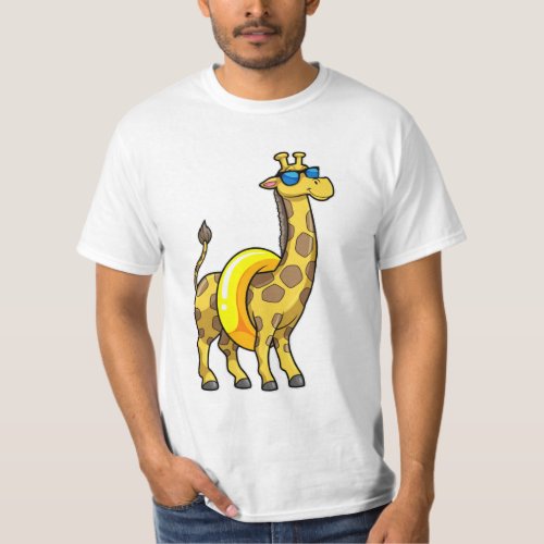 Giraffe on Beach with Swim ring  Sunglasses T_Shirt