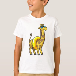 Giraffe on Beach with Swim ring & Sunglasses T-Shirt