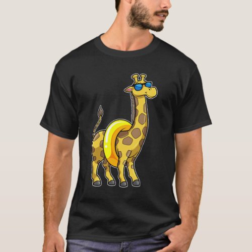 Giraffe on Beach with Swim ring  Sunglasses T_Shirt