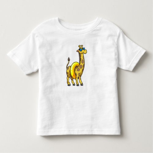 Giraffe on Beach with Swim ring  Sunglasses Toddler T_shirt