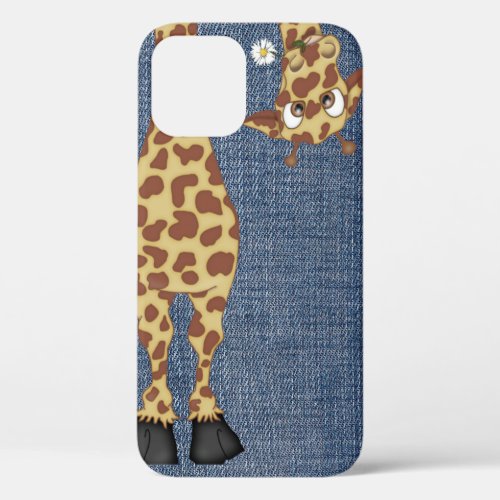 giraffe on blue denim iPhone 12 case