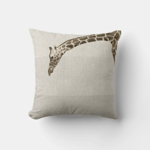 Giraffe on Linen Stripes Decorator Accent Pillow