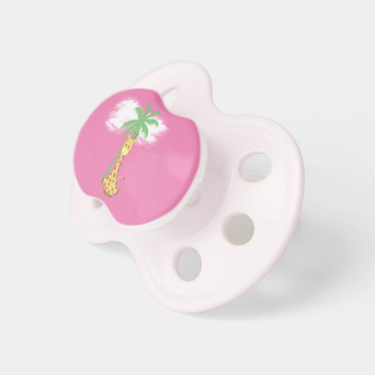 Giraffe on pink baby girl pacifier (Front Right)