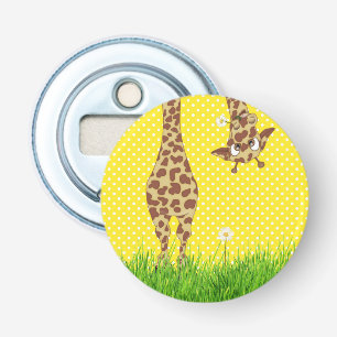 Giraffe On Polka Dots With Daisy Bottle Opener