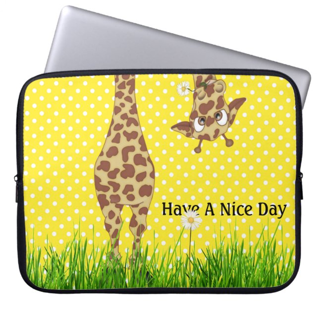 Giraffe On Polka Dots With Daisy Laptop Sleeve (Front)