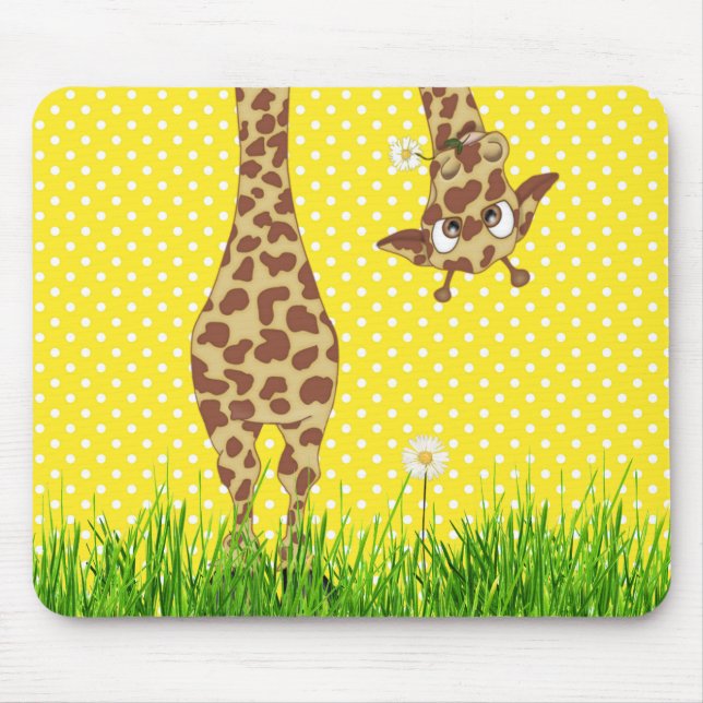 Giraffe On Polka Dots With Daisy Mouse Pad (Front)