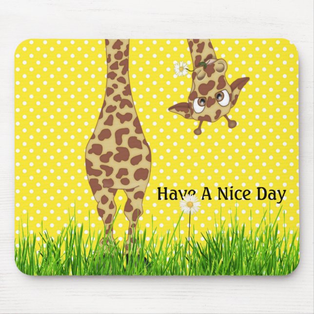 Giraffe On Polka Dots With Daisy Mouse Pad (Front)