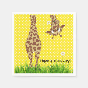 Giraffe On Polka Dots With Daisy Napkins