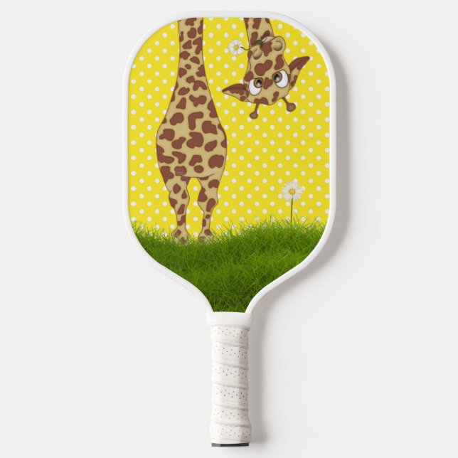 Giraffe On Polka Dots With Daisy  Pickleball Paddle (Front)