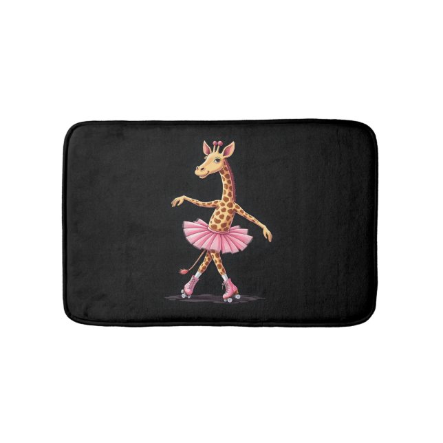 Giraffe On Roller Skates In Pink Tutu Tank Top Bath Mat (Front)