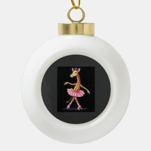 Giraffe On Roller Skates In Pink Tutu Tank Top Ceramic Ball Christmas Ornament