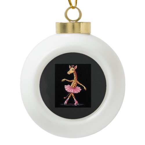 Giraffe On Roller Skates In Pink Tutu Tank Top Ceramic Ball Christmas Ornament