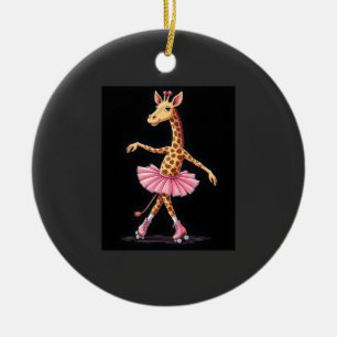 Giraffe On Roller Skates In Pink Tutu Tank Top Ceramic Ornament