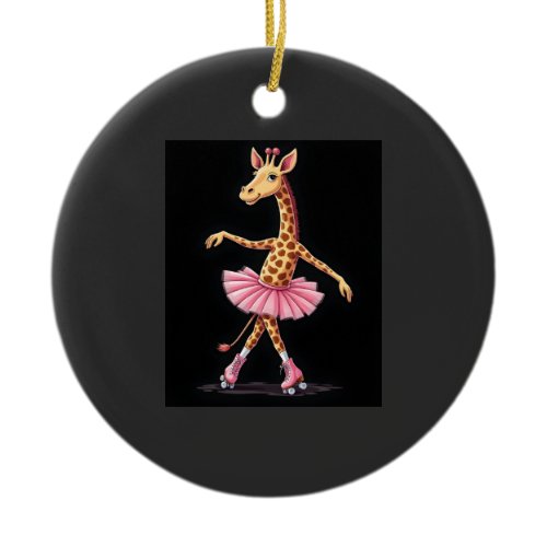 Giraffe On Roller Skates In Pink Tutu Tank Top Ceramic Ornament