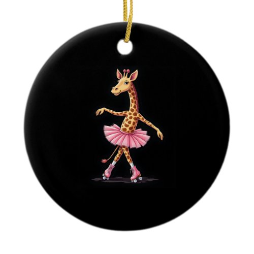 Giraffe On Roller Skates In Pink Tutu Tank Top Ceramic Ornament