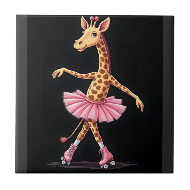 Giraffe On Roller Skates In Pink Tutu Tank Top Ceramic Tile (Front)
