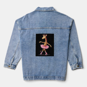 Giraffe On Roller Skates In Pink Tutu Tank Top Denim Jacket
