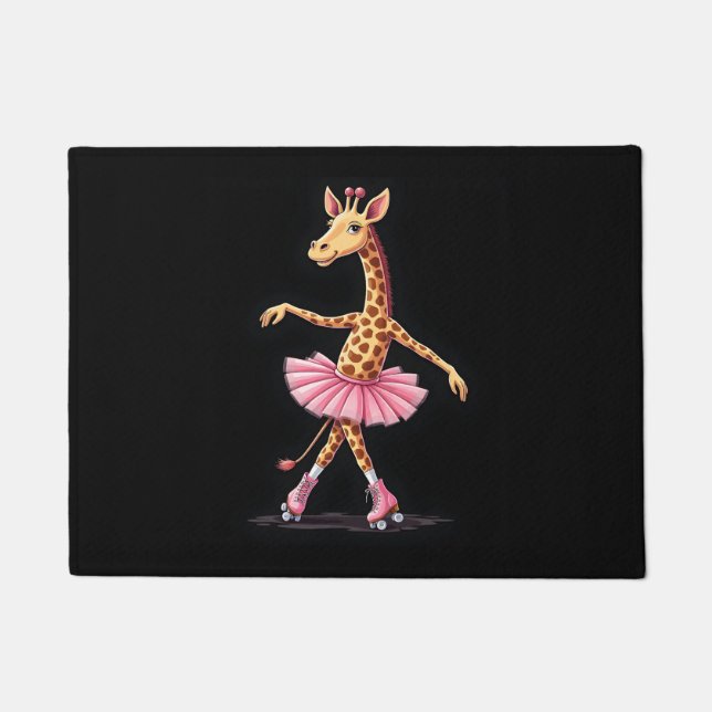 Giraffe On Roller Skates In Pink Tutu Tank Top Doormat (Front)