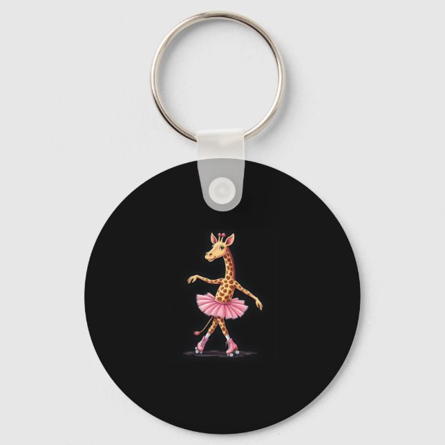Giraffe On Roller Skates In Pink Tutu Tank Top Keychain (Front)