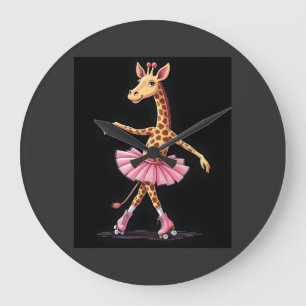 Giraffe On Roller Skates In Pink Tutu Tank Top Large Clock
