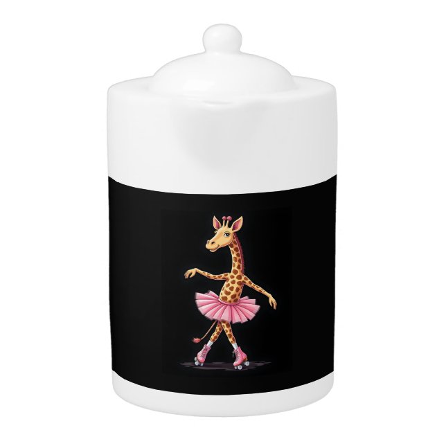 Giraffe On Roller Skates In Pink Tutu Tank Top Teapot (Front)
