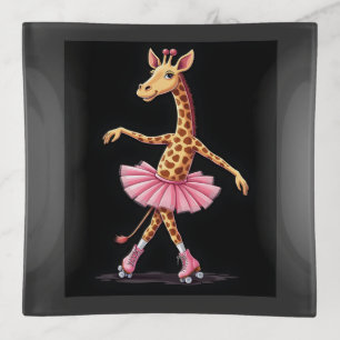 Giraffe On Roller Skates In Pink Tutu Tank Top Trinket Tray