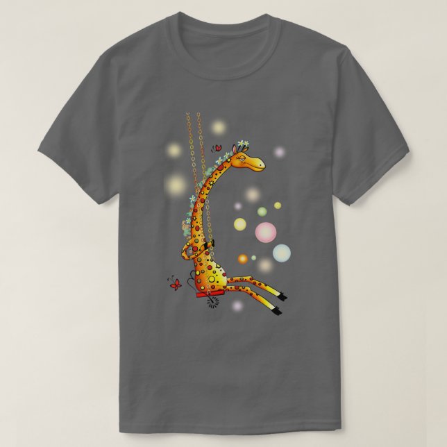 Giraffe On Swing  T-Shirt (Design Front)