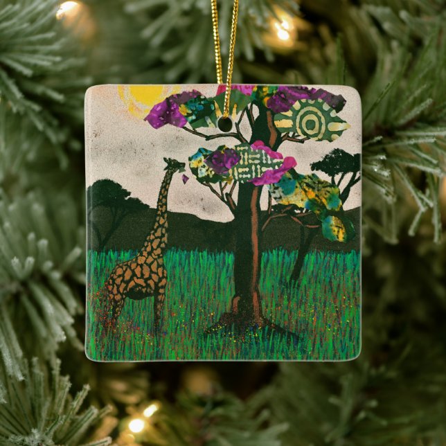 Giraffe on the Planes of Africa Ceramic Ornament (Tree)