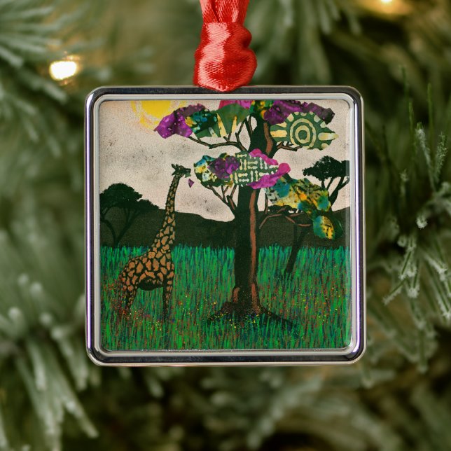 Giraffe on the Planes of Africa Metal Ornament (Tree)