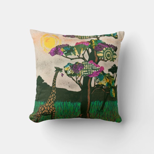 Giraffe on the Planes of Africa Throw Pillow (Front)