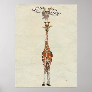 Giraffe & Owl Art Poster by Greyszoo at Zazzle