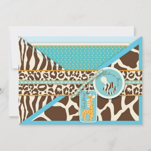 Giraffe &amp; Pacifier Safari Animal Print Baby Shower Personalized Invitations