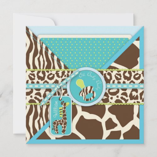 Giraffe &amp; Pacifier Safari Animal Print Baby Shower Personalized Announcement